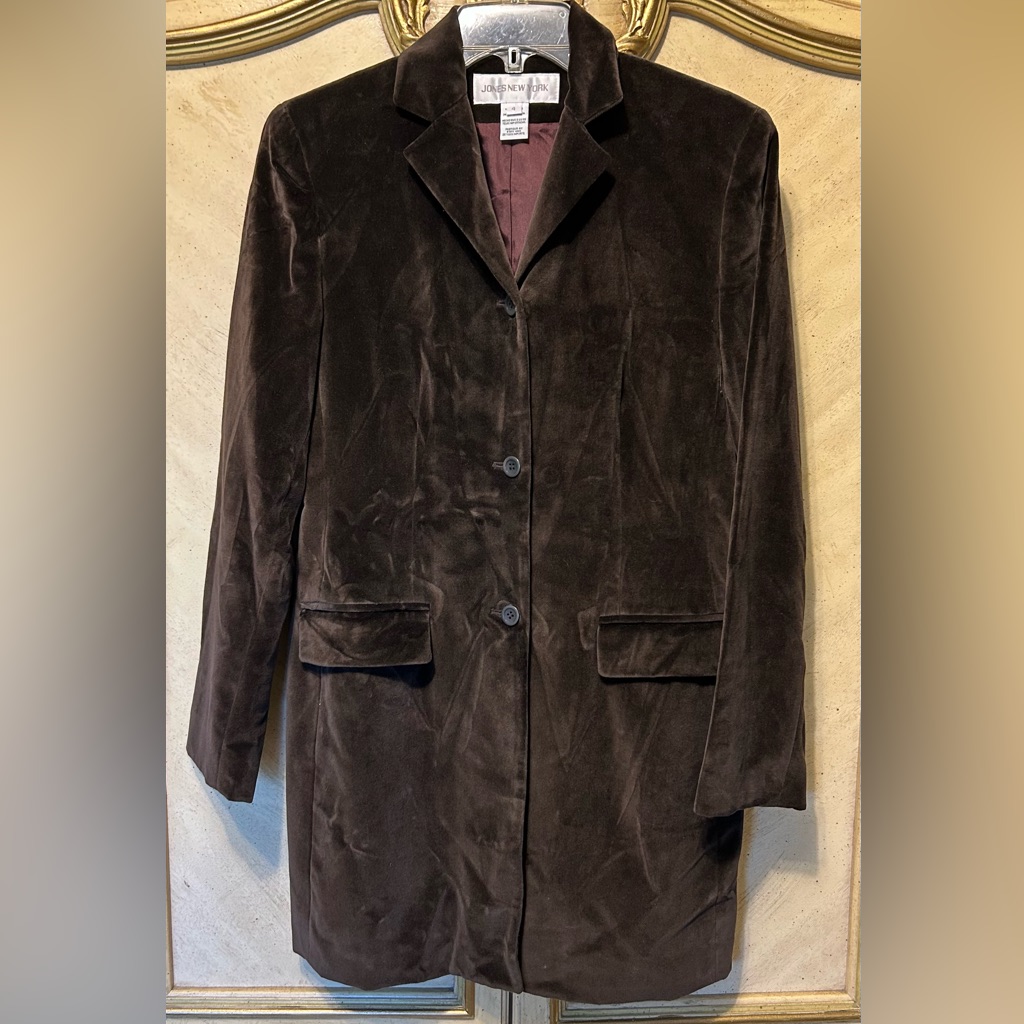 Vintage Jones New York Brown Long Velvet Blazer Jacket